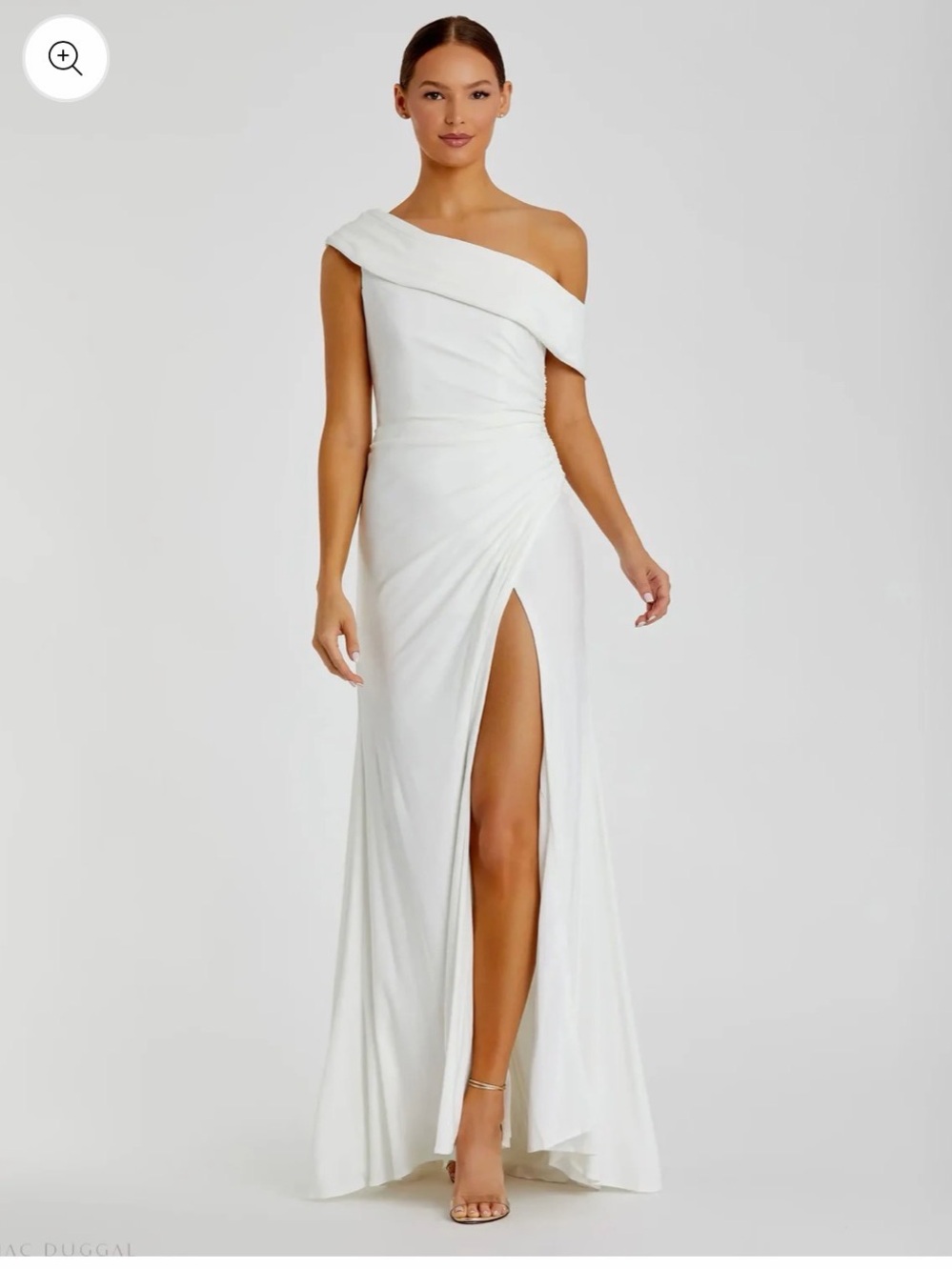 One-Shoulder White Evening Gown with High Side Slit